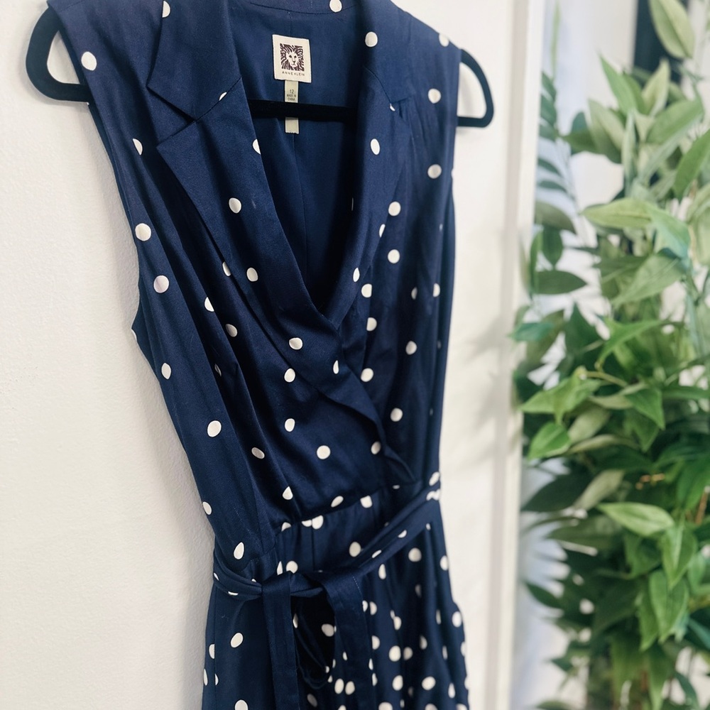 Anne Klein Navy and White Polka Dot Midi Dress - Picture 3 of 6